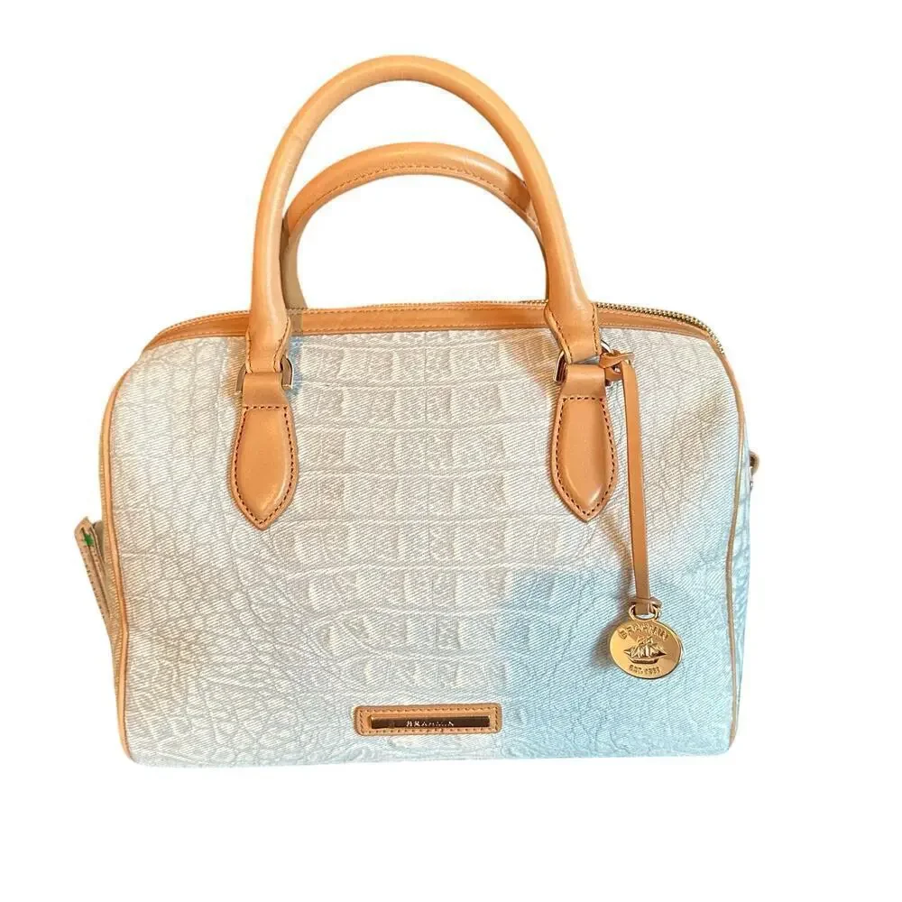 NWT Brahmin rare blue Leather Satchel purse Handbag Stacy Light Denim Quinze